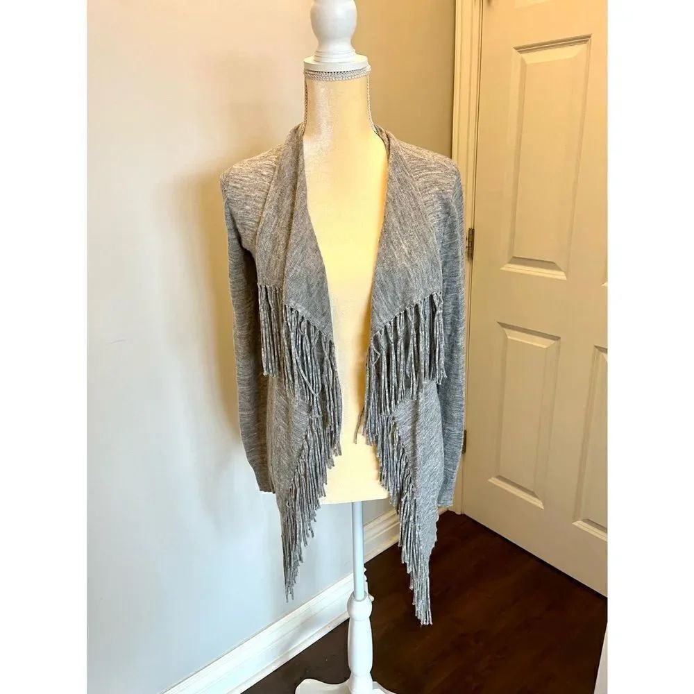 Rebecca Taylor gray fringe cardigan size small
